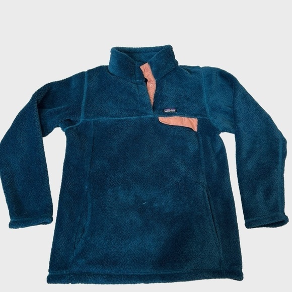Patagonia Girls Re-Tool Snap-T Fleece Pullover Polartec in Teal Blue Size Large - Picture 2 of 13
